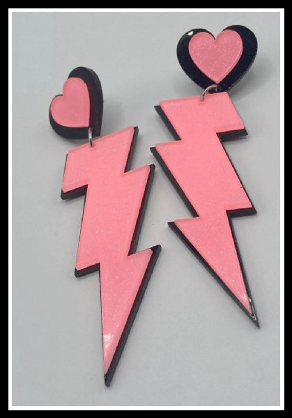 80s Rave Earrings Pink Lightning Bolts 80s Rave Earrings Pink Lightning Bolts