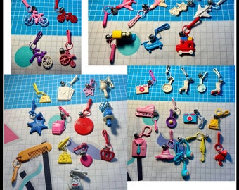 YOU PICK Vintage Bell Charms Clip Charms record sheriff pacifier cards comb Charms Necklace Vintage 80's Charms Toy Charms bell clip Charms