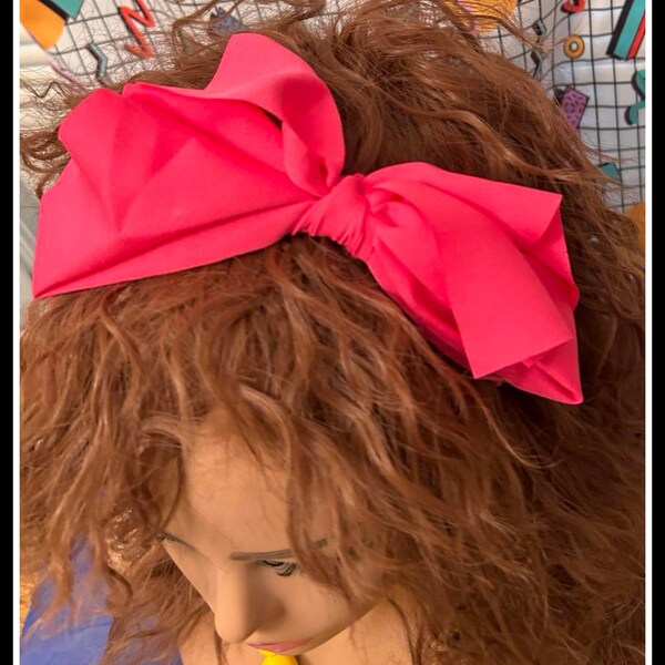 Hot Pink bow headband 80s costume bow headband 80s vibes 80s party 80s theme