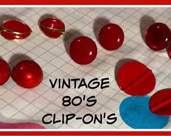YOU PICK Vintage 80's Red Clip On Earrings Shades of red clip on earrings 80s night 80s party 80's costume 80's earrings circle earrings par