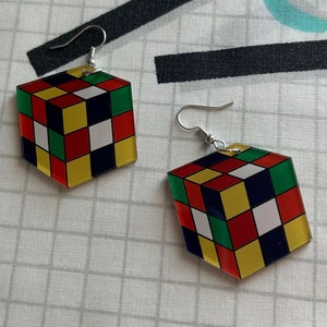 Rubiks Cube inspired earrings 80's costume earrings back to the 80s earrings 80s disco earrings 80s vibes 80s party 80s theme image 1