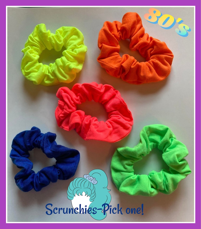 80s Accessories | Hair, Hats, Jewelry, Belts, Gloves     Assorted Color Scrunchies thick cotton 80s party 80s costume 90s party 90s costume cotton scrunchies totally 80s totally 90s 80s hair 90s ha  AT vintagedancer.com
