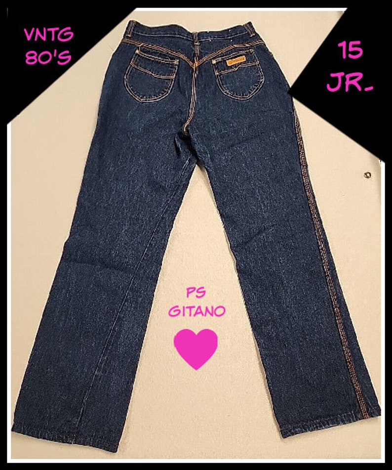 Vintage 80s jeans JUNIOR 15 fit like 11-13 PS Gitano dark wash jeans 80s jeans 80s costume 80s party gitano jeans image 1