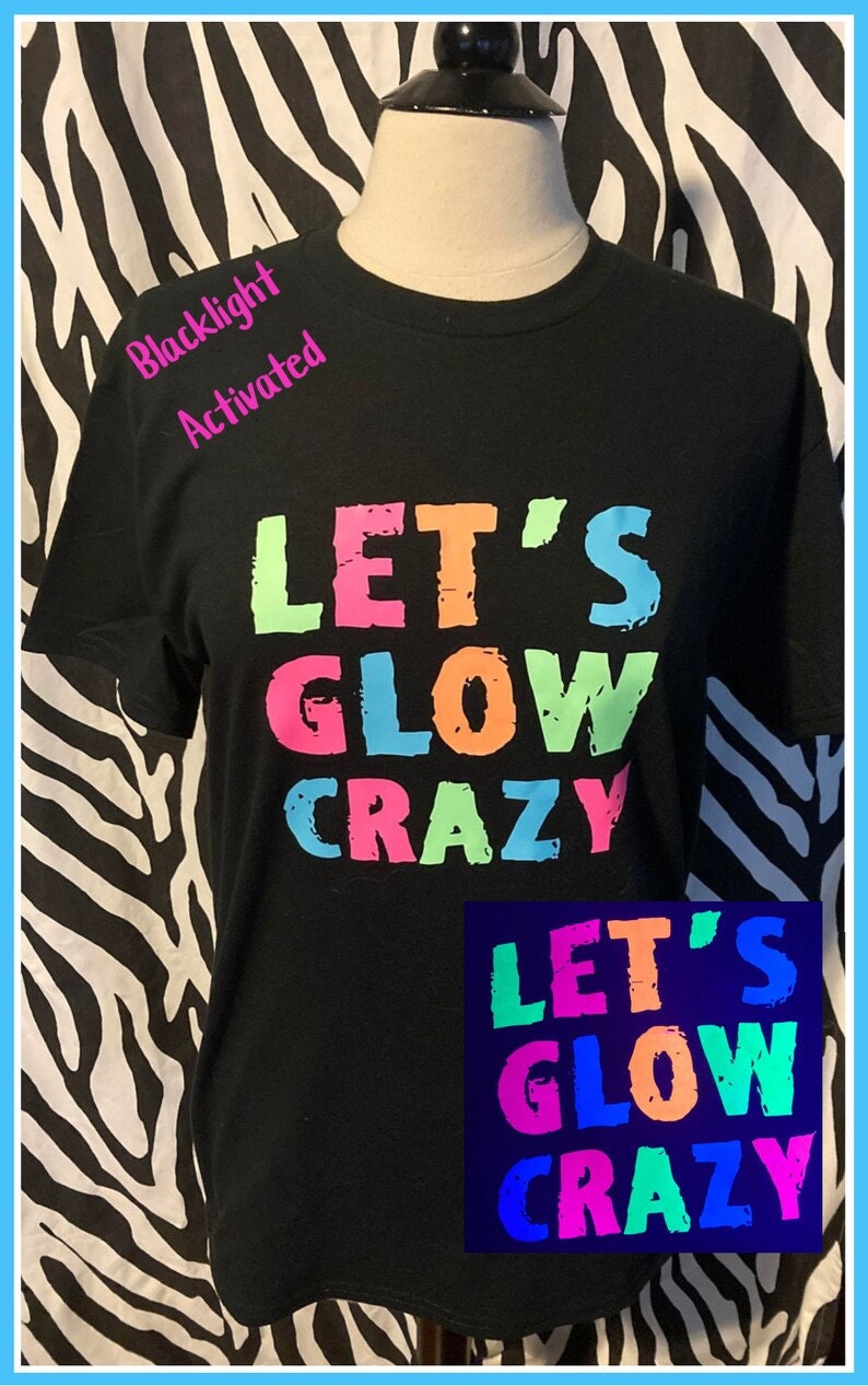 Let's Glow Crazy Tshirt 80's Tshirt 80's off shoulder tshirt S-3X 80s costume 80s party 80s vibes 80s theme 80s kid 80s cruise glow party image 1