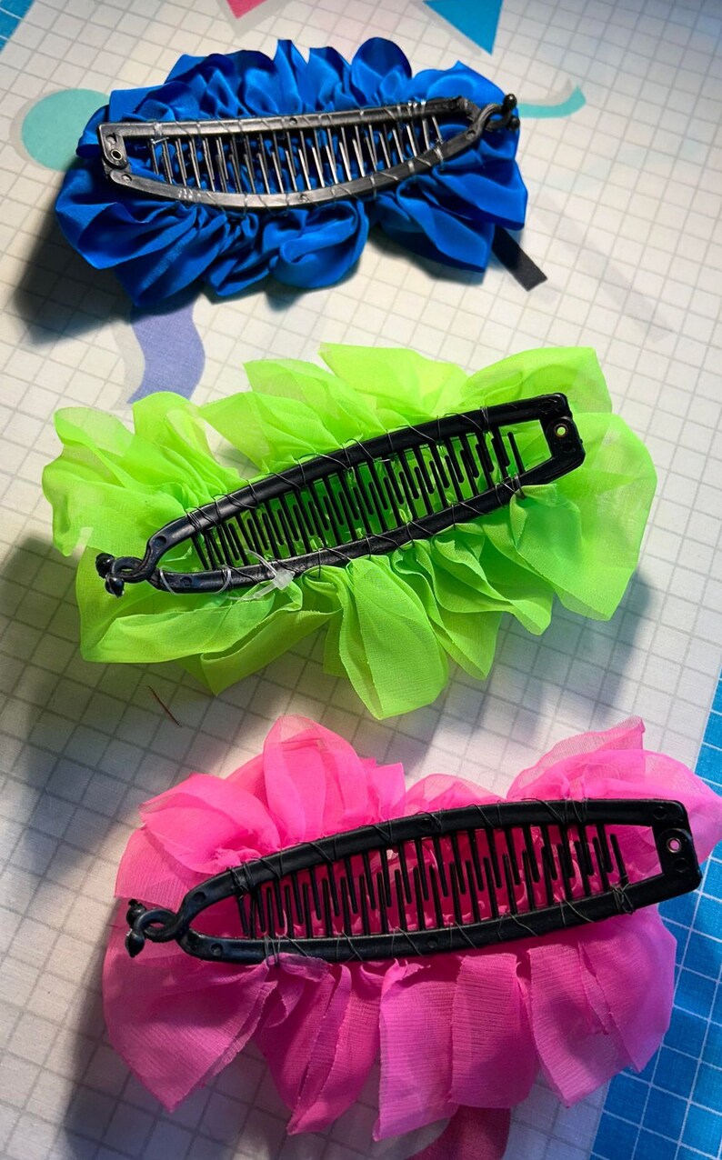Vintage 80s 90s Neon Banana clip 80's hair fabric banana clip 80s costume accessories 80s vibes 80s party 80s theme 90s party 90s costu image 2