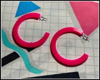 Neon Pink Hoop earrings 80s hoop earrings 80s costume earrings 80s vibes 80s party 80s theme