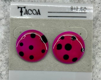 Vintage 80's pierced earrings petite pink black polka dot earrings 80's night 80's party 80's costume 80's earrings geometric circle