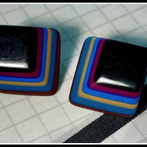 Stunning Vintage 80's pierced earrings Bold Geometric square earrings colorful shapes 80's night 80's party 80's costume 80's earrings image 1