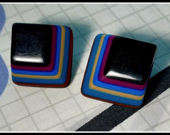 Stunning Vintage 80's pierced earrings Bold Geometric square earrings colorful shapes 80's night 80's party 80's costume 80's earrings