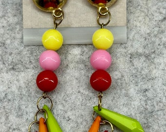 Vintage 80's pierced earrings bold  colors dangle earrings 80's night 80's party 80's costume 80's earrings colorful hoop earrings