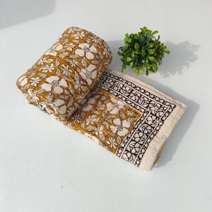 Handmade Organic Cotton Hand Block Print Baby Quilt : Kantha Blanket Reversible Warm Throw