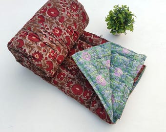 Edredón reversible de algodón con estampado floral: Indian Winter Razai, tamaño individual/matrimonial/king