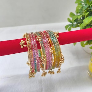 Kashmiri Ghungroo Bangles 18pc Set: Traditional Indian Glass Chudi Set, Bridal Wedding Jewelry