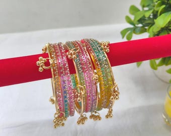 Kashmiri Ghungroo Churi 18 pc Bangles : Traditional Indian Glass Churi Set, Bridal Wedding Jewelry
