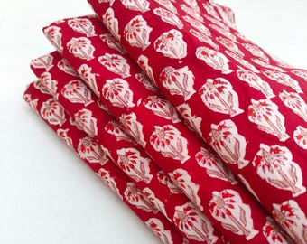 Red Floral Cotton Fabric, Hand Block Print, Sewing & Dress Making