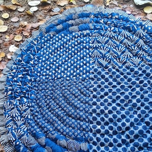 Blue Indigo Patch Work Printed Round Baby Quilt: Indian Cotton Razai 40x40