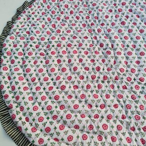 Hand Block Print Baby Quilt, Floral Cotton Nursery Blanket, Jaipuri Reversible Toddler Bedding