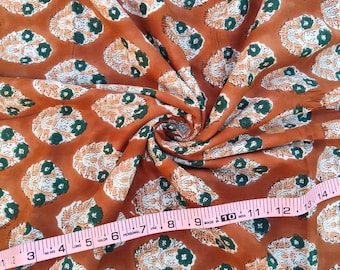 Hand Block Print Cotton Fabric, Floral Sewing Material By The Yard