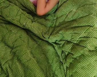 Edredón de algodón verde vintage Razai! Bloqueado a mano, cálido y suave para invierno, estilo California.
