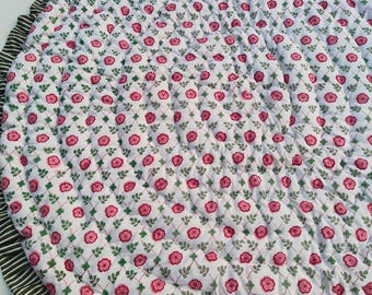Edredom para bebê com estampa artesanal em bloco, manta floral de algodão para berçário, roupa de cama infantil reversível estilo Jaipuri.