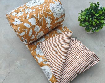 Edredón Razai de algodón con estampado floral Bock: manta ligera y cálida de estilo indio para cama tamaño Queen.