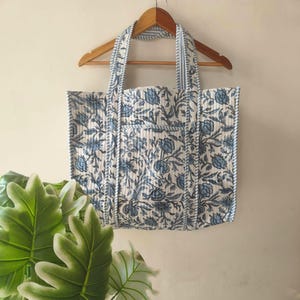 Floral Block Print Travel Tote Handbag ! Cotton Bohemian Shoulder Tote