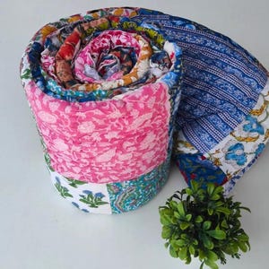 Patchwork Hand Block Print Cotton Razai Quit : Traditional Ethnic Handmade Reversible Blanket image 4