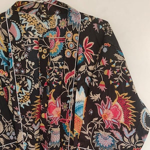 Handmade Beach Cover Up Gown | 100% Cotton Indian Bathrobe | Block Print Festival Summer Kimono | Nightwear Free Size Maxi Floral Print Gown
