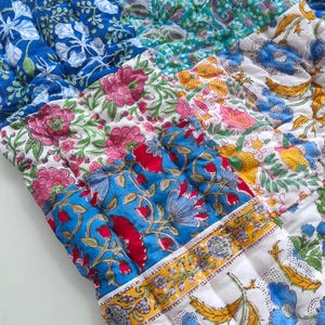 Patchwork Hand Block Print Cotton Razai Quit : Traditional Ethnic Handmade Reversible Blanket image 5