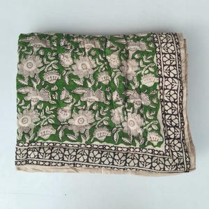 Handmade Cotton Baby Quilt : Floral Block Print Cotton Blanket (44x70 inches)