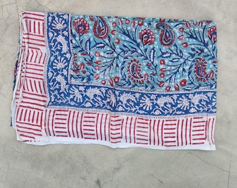 Indian Green Cotton Sarong : Hand Block Print Organic Cotton Scarf Beach Wrap