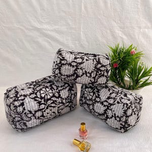 Toiletry Bag, Cotton Quilted, Travel Accessory Bag, Women makeup Cosmetic Bag, Hand Block Printed, Floral Toiletry Bag, Buhu Bag, Set Of 3