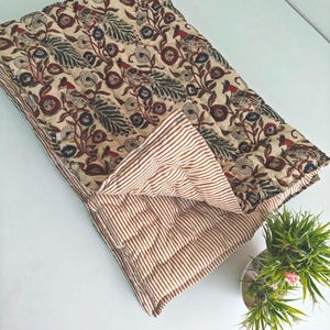 Animal Pattern Cotton Block Print Jaipuri Razai Quilt : Handmade Reversible Stitched Blanket, Home Dacor