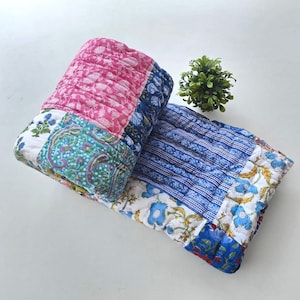 Indische Patchwork Decke / Quilt razai: Block Print Tukdi Decke Bettwäsche