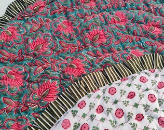 Handmade Organic Baby Quilt Block Printed Cotton Lightweight Toddler Blanket
