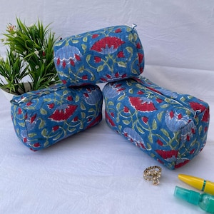 3er-Set Kulturbeutel mit Blockprint, Make-up-Tasche aus Baumwolle, Kosmetiktasche, Handblock bedruckte Kulturtasche mit Blumenmuster, Boho-Tasche