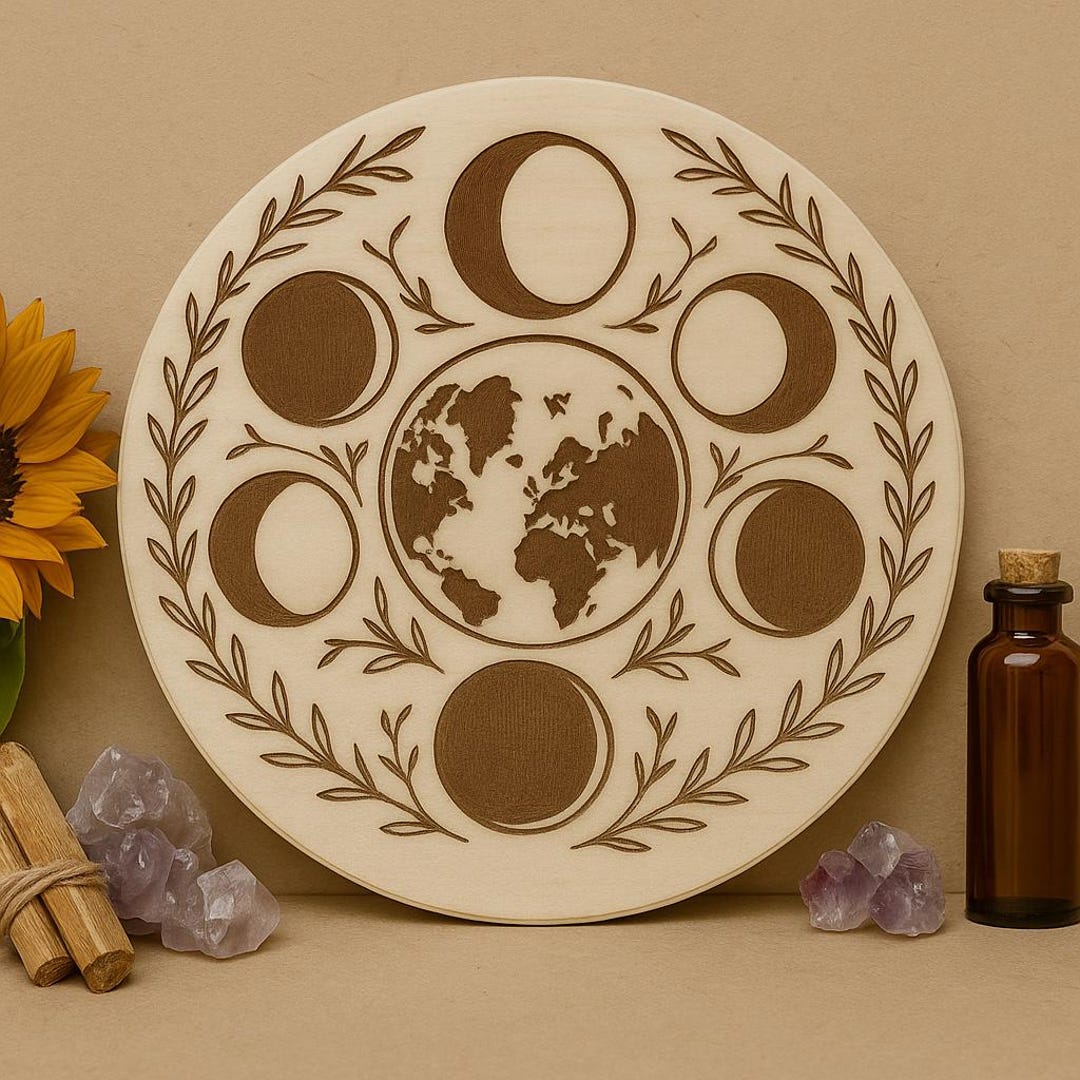 Moon Phase Wall Art – Laser Engraved Round Wood Plaque | Sacred Lunar ...