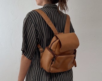 1990s Genuine Leather Multi-Pocket Small Backpack / Purse