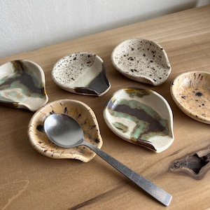 Teaspoon Rests | Hand Built Ceramic Modern Wabi Sabi Speckle Splatter Small Mini Tea Coffee Spoon Rest - SOLD INDIVIDUALLY