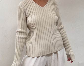 Y2K Era GAP 100% Cotton Chunky Ribbed Knit V-Neck Pullover Sweater