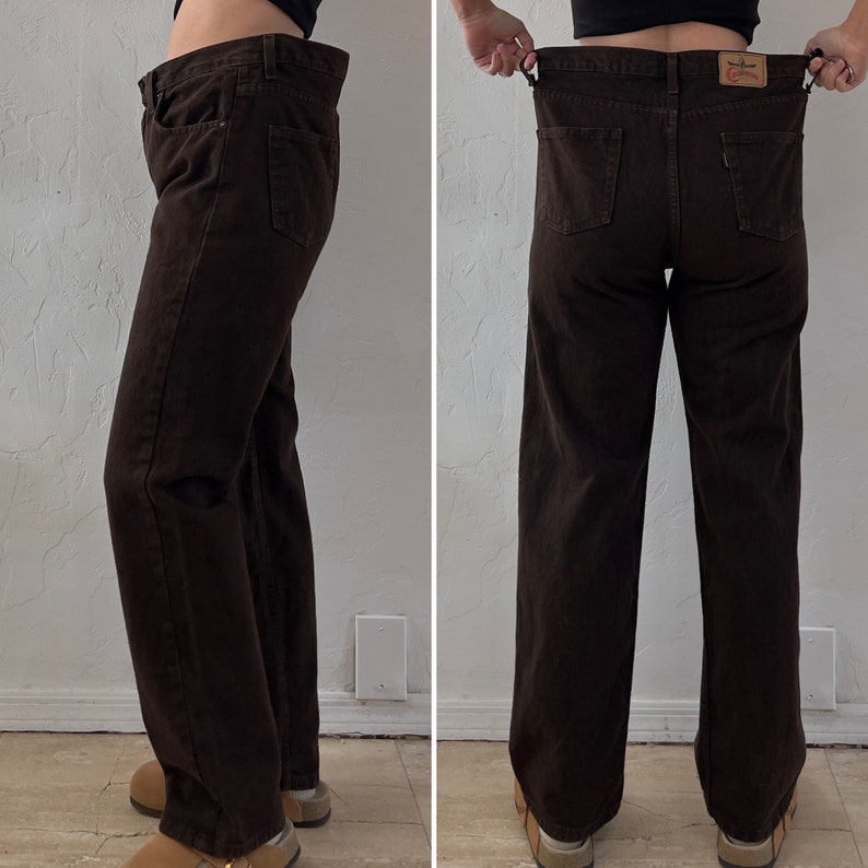 1990s Cimarron Chocolate Brown 100% Cotton Rigid Denim Straight Leg Jeans Gender Neutral 35 Waist image 6