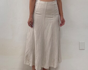 Y2K Era Oatmeal Linen Blend Full Swingy Maxi Skirt