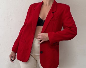 1990s Crimson 100% Wool Classic Women's Blazer