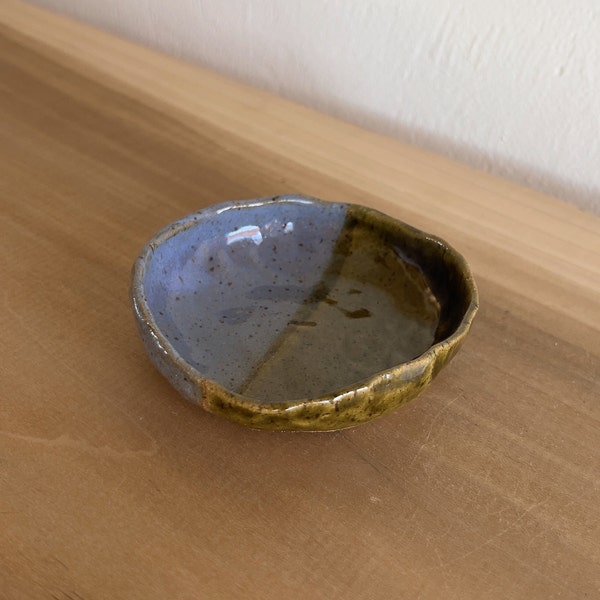 Pinch Bowl - Verde/Cornflower | Handmade Ceramic Studio Pottery Organic Form Wabi Sabi Low Shallow Bowl