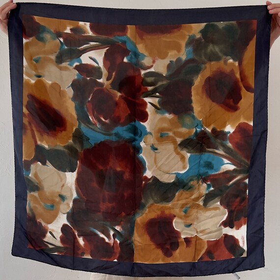 1990s Watercolor Silk Scarf - Made in Italy - 34"… - image 1