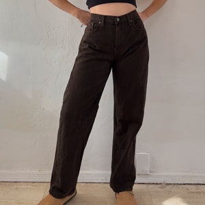 1990s Cimarron Chocolate Brown 100% Cotton Rigid Denim Straight Leg Jeans - Gender Neutral - 35" Waist