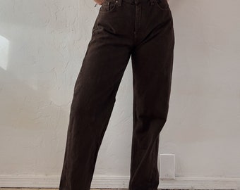 1990s Cimarron Chocolate Brown 100% Cotton Rigid Denim Straight Leg Jeans - Gender Neutral - 35" Waist