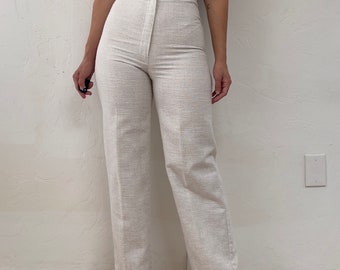 1970s Oatmeal Woven High Rise Straight Leg Trousers *Flaws