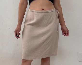 1990s Tie Waist Minimalist Straight Cut Pencil Mini Skirt