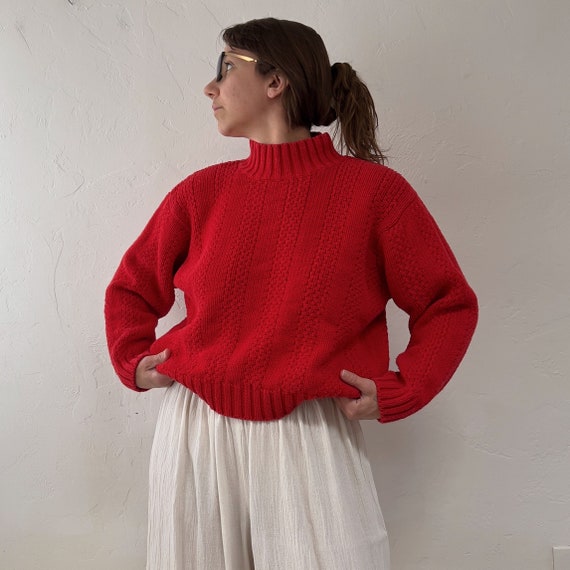 1990s Red Cotton & Ramie Blend Chunky Ribbed Knit 